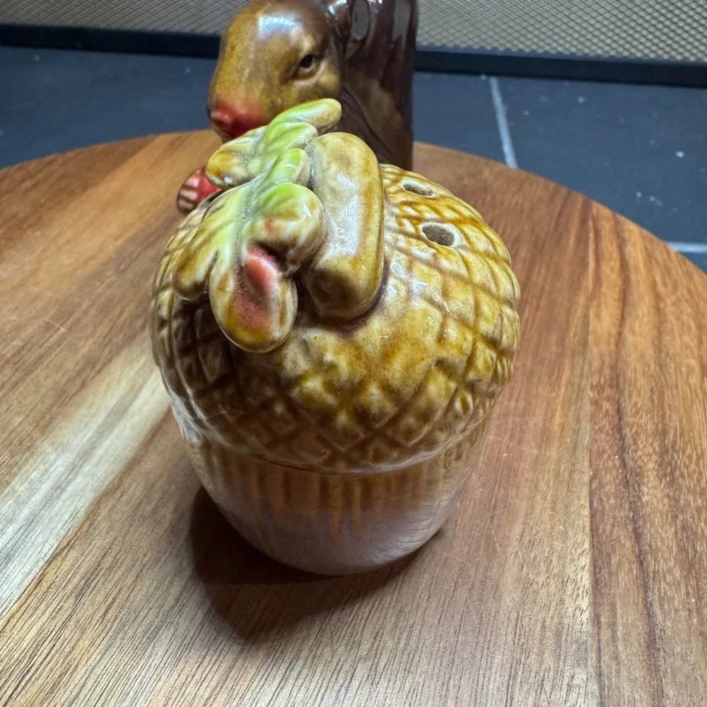 Vintage Ceramic Squirrel and Acorn Salt and Pepper Shaker Set Brown Fall Decor